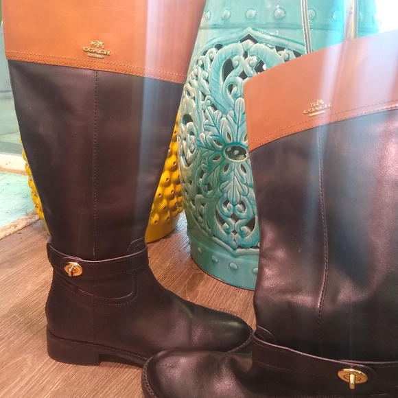 Coach Eva riding boots black & tan leather size 7B - Picture 6 of 7